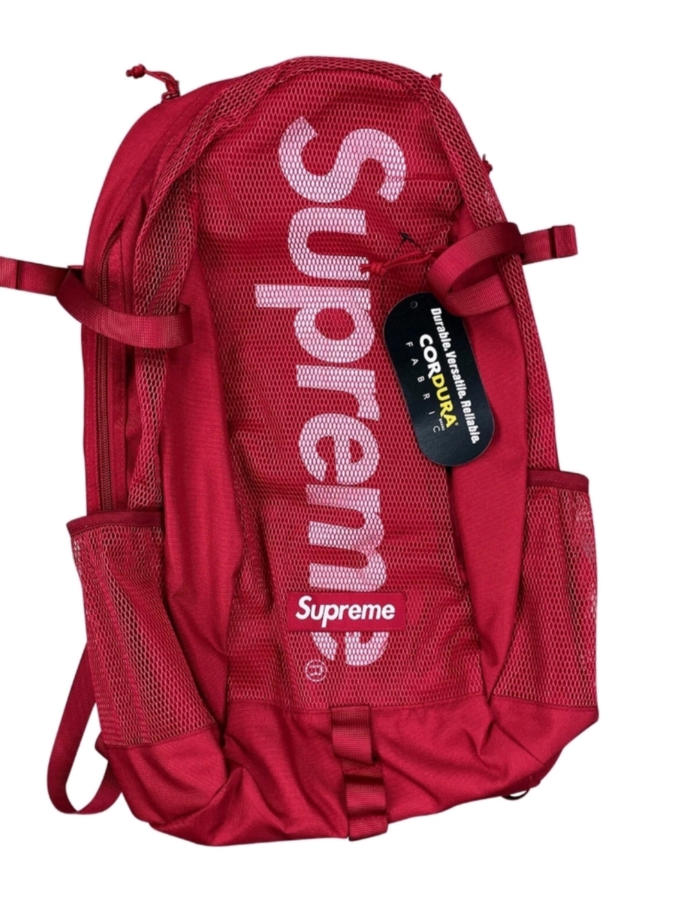 Supreme FW18  Red Mesh Cordura Backpack with White Logo NWT Harder To Find
